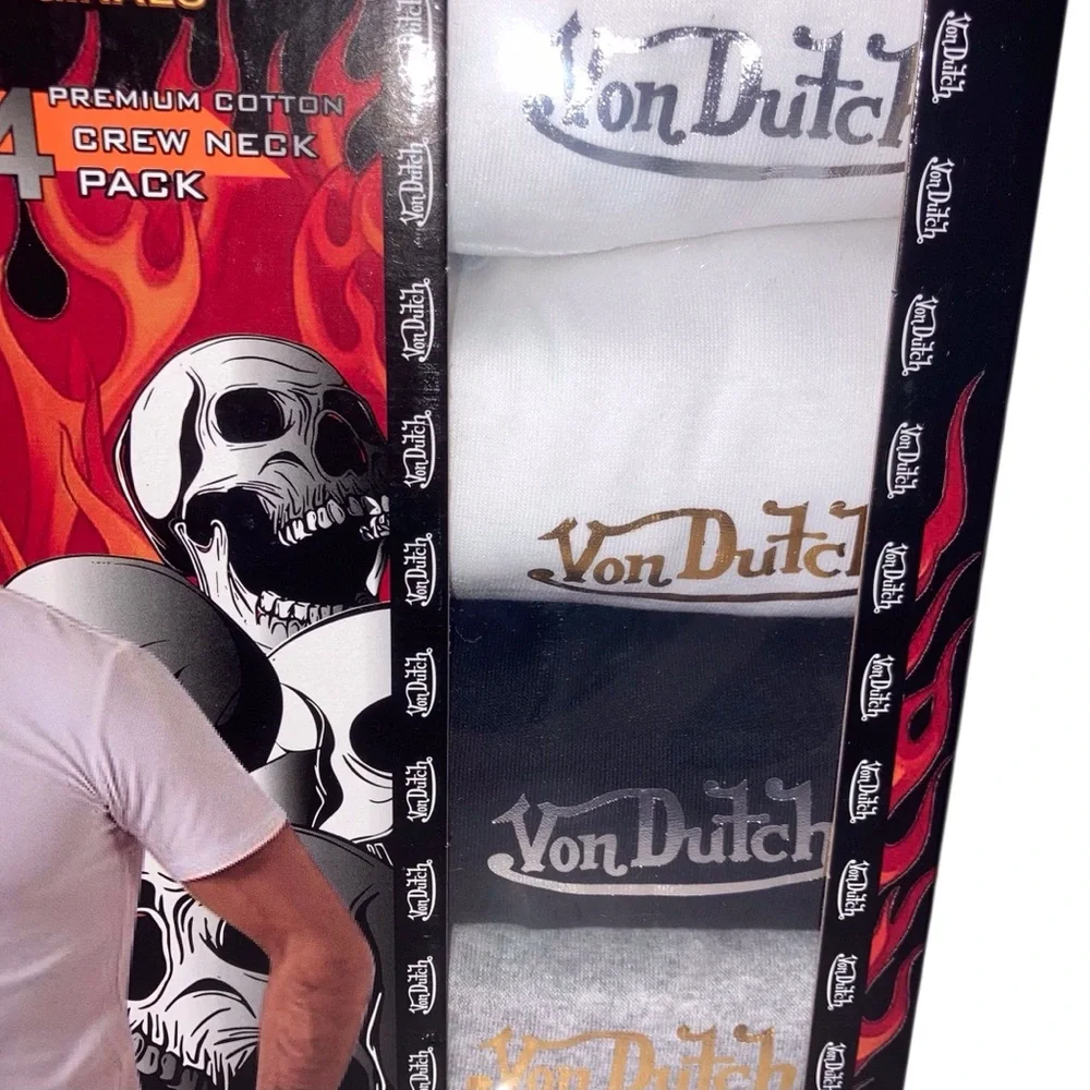 Von Dutch Men’s 4-Pack Crew T-Shirts with printed Logo NEW Size XL NEW